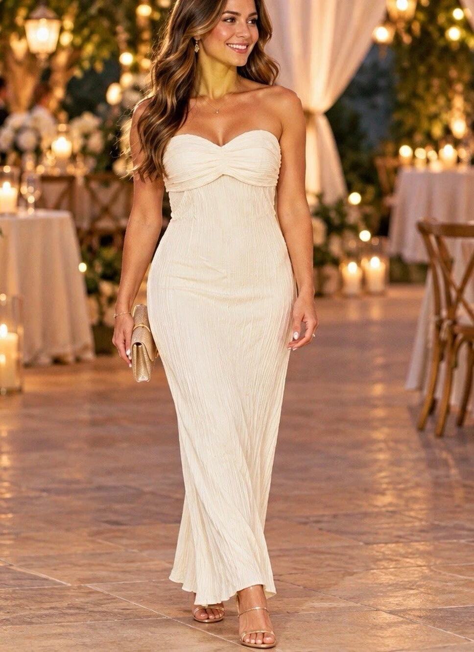 Lulus Ivory NWT Strapless Sweetheart Ruched Maxi Dress L Bride Bachelorette